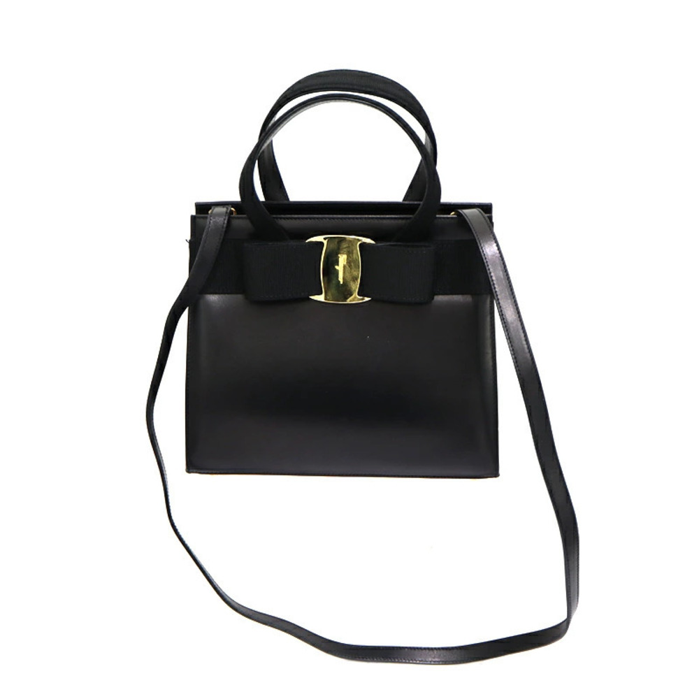 Salvatore Ferragamo Vara Ribbon Leather Bag Black